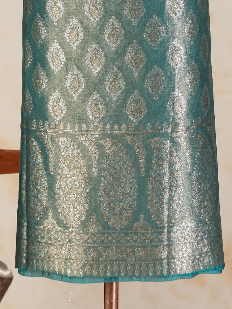 ImageAmbikaar Palla Organza Silk Suit Fabric – Mint Gold