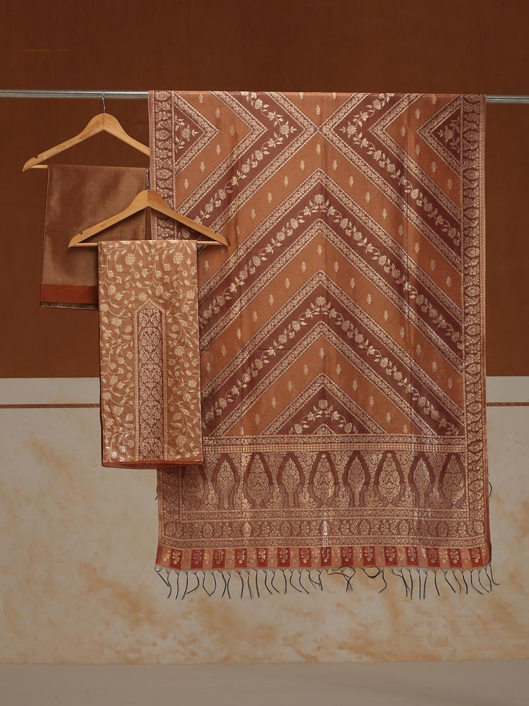 ImageSwarna Jaal Kani Silk Suit Fabric – Espresso Brown