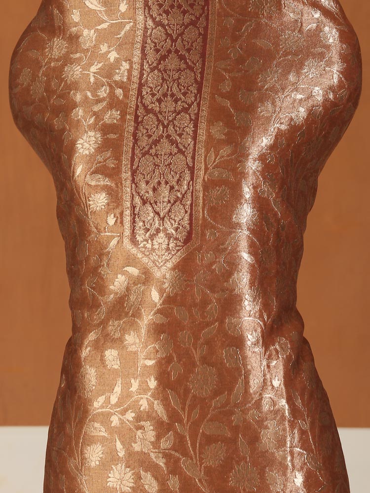 ImageSwarna Jaal Kani Silk Suit Fabric – Espresso Brown