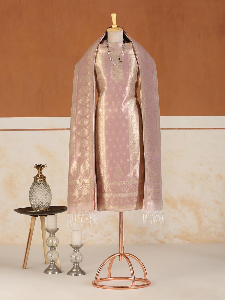 Swarna Jaal Kani Silk Suit Fabric - Rose Gold