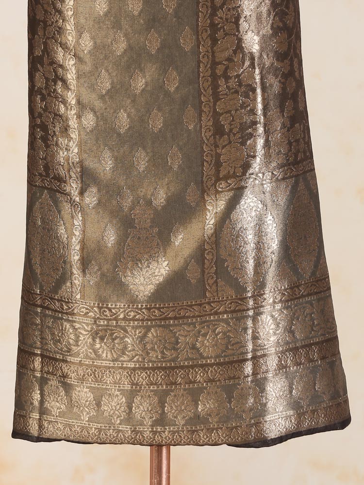 ImageSwarna Jaal Kani Silk Suit Fabric – Mocha Gold