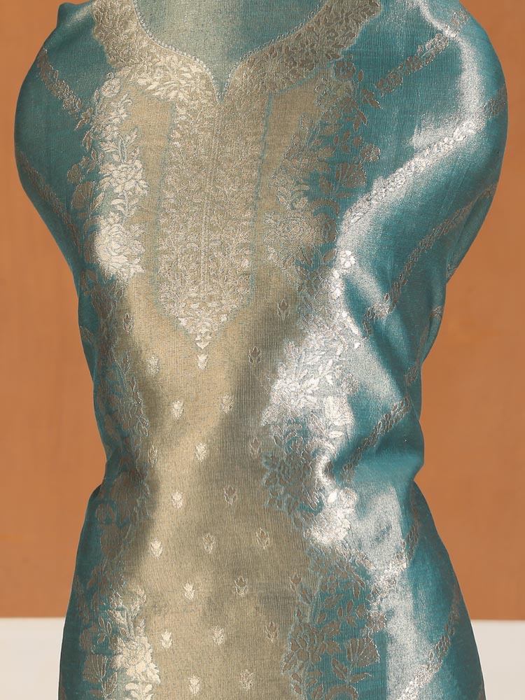 ImageSwarna Jaal Kani Silk Suit Fabric – Jade Gold