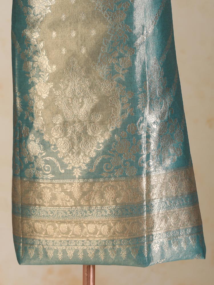 ImageSwarna Jaal Kani Silk Suit Fabric – Jade Gold