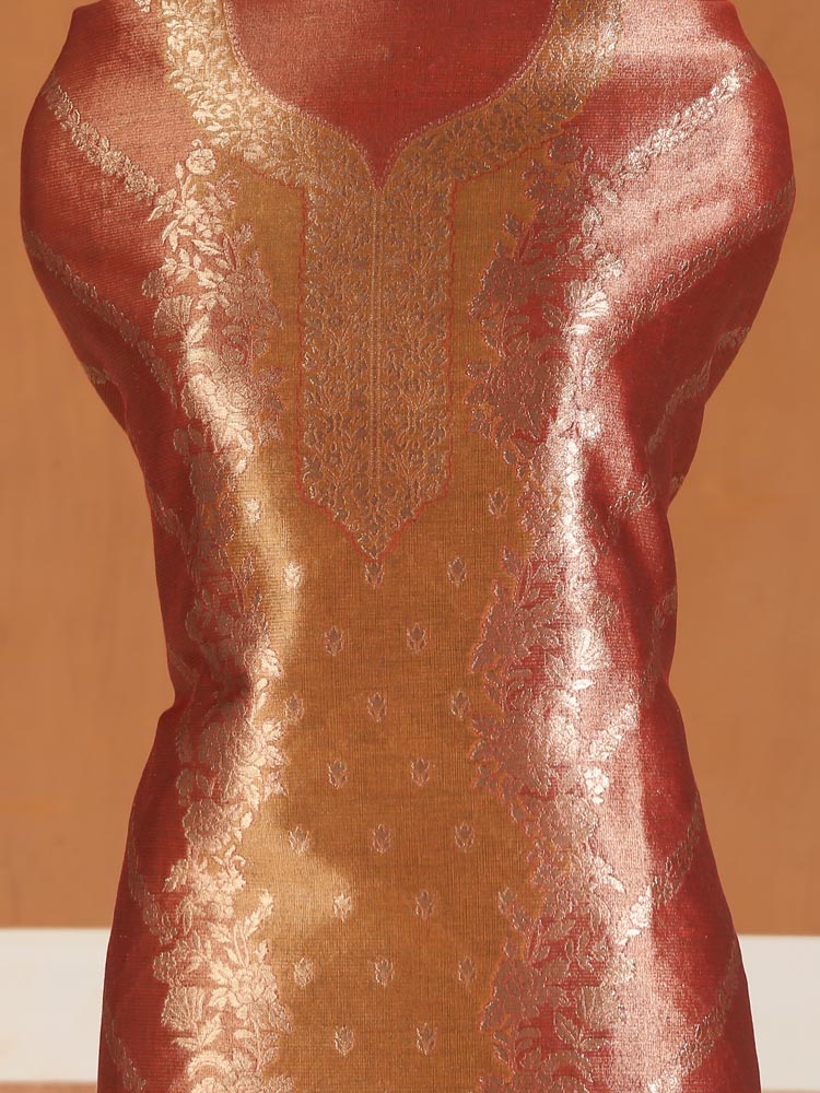 ImageSwarna Jaal Kani Silk Suit Fabric – Tangerine Gold