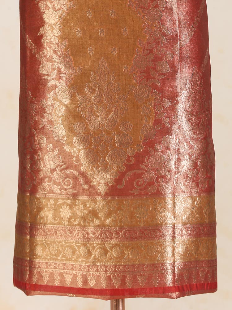 ImageSwarna Jaal Kani Silk Suit Fabric – Tangerine Gold