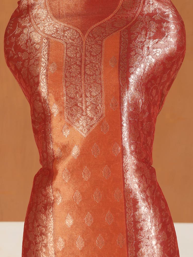 ImageSwarna Jaal Kani Silk Suit Fabric – Sienna Gold