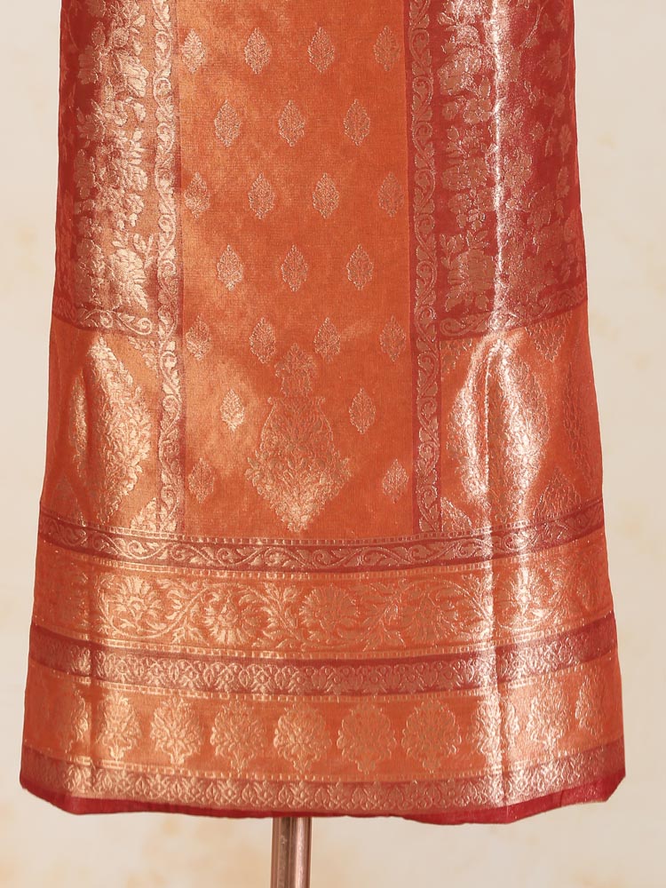 ImageSwarna Jaal Kani Silk Suit Fabric – Sienna Gold