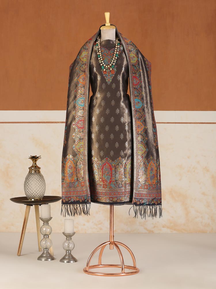 ImageShehzaadi Bagh Kani Silk Suit – Copper Multi