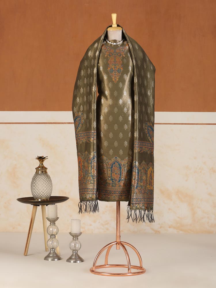 Shehzaadi Bagh Kani Silk Suit - Mehendi Gold