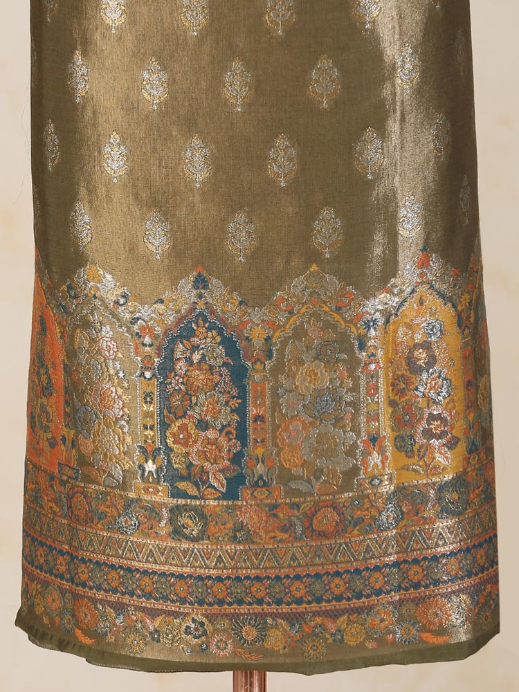 ImageShehzaadi Bagh Kani Silk Suit – Mehendi Gold