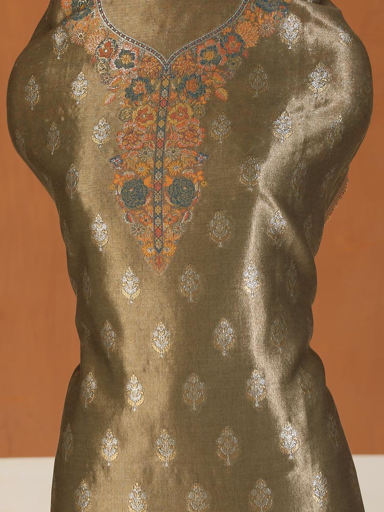 ImageShehzaadi Bagh Kani Silk Suit – Mehendi Gold