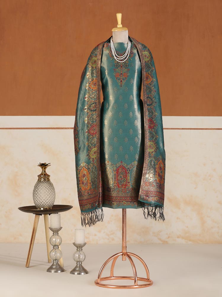 Shehzaadi Bagh Kani Silk Suit - Turquoise Multi