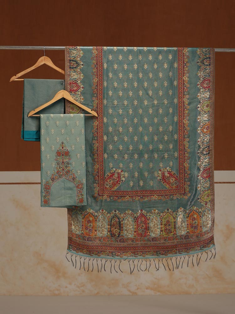 ImageShehzaadi Bagh Kani Silk Suit – Turquoise Multi