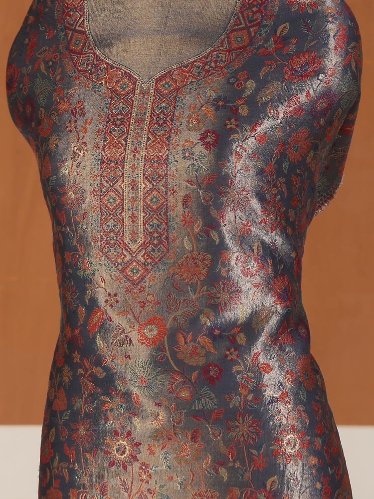 ImageEimaan Paisley Kani Silk Suit Fabric – Fossil, Multi