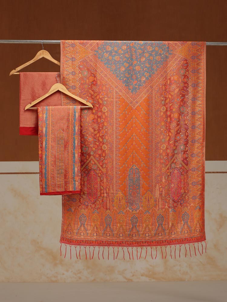 ImageEimaan Paisley Kani Silk Suit Fabric – Surkh Red