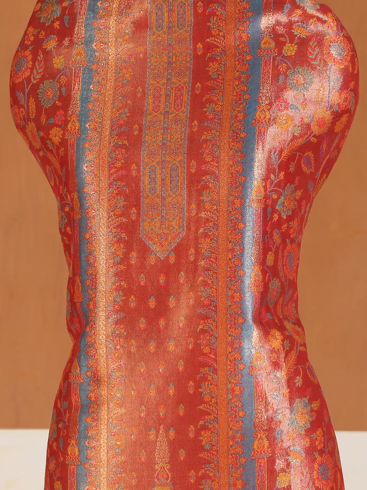 ImageEimaan Paisley Kani Silk Suit Fabric – Surkh Red