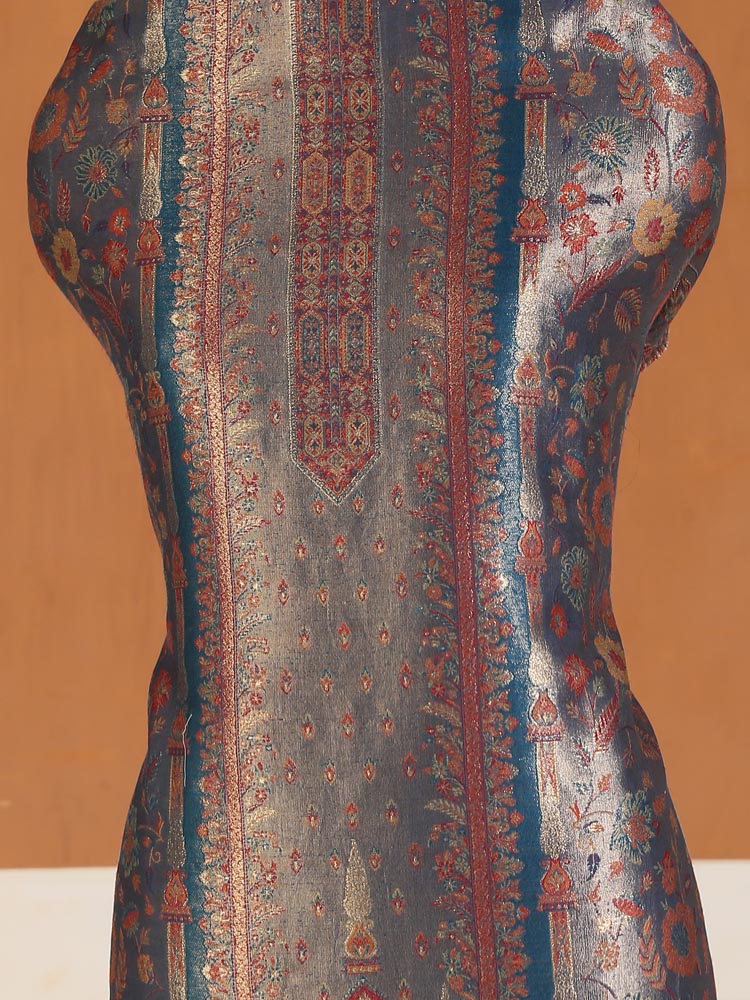 ImageEimaan Paisley Kani Silk Suit Fabric – Navy, Grey