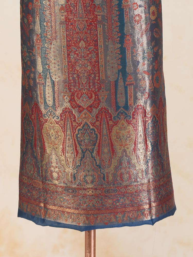 ImageEimaan Paisley Kani Silk Suit Fabric – Navy, Grey