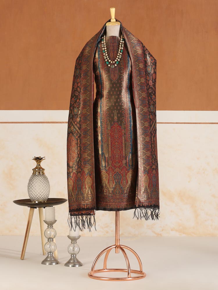 Eimaan Paisley Kani Silk Suit Fabric - Medallion Gold