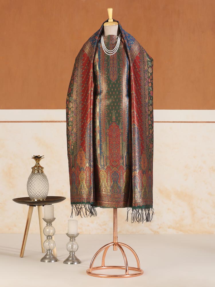 ImageEimaan Paisley Kani Silk Suit Fabric – Sabz Green