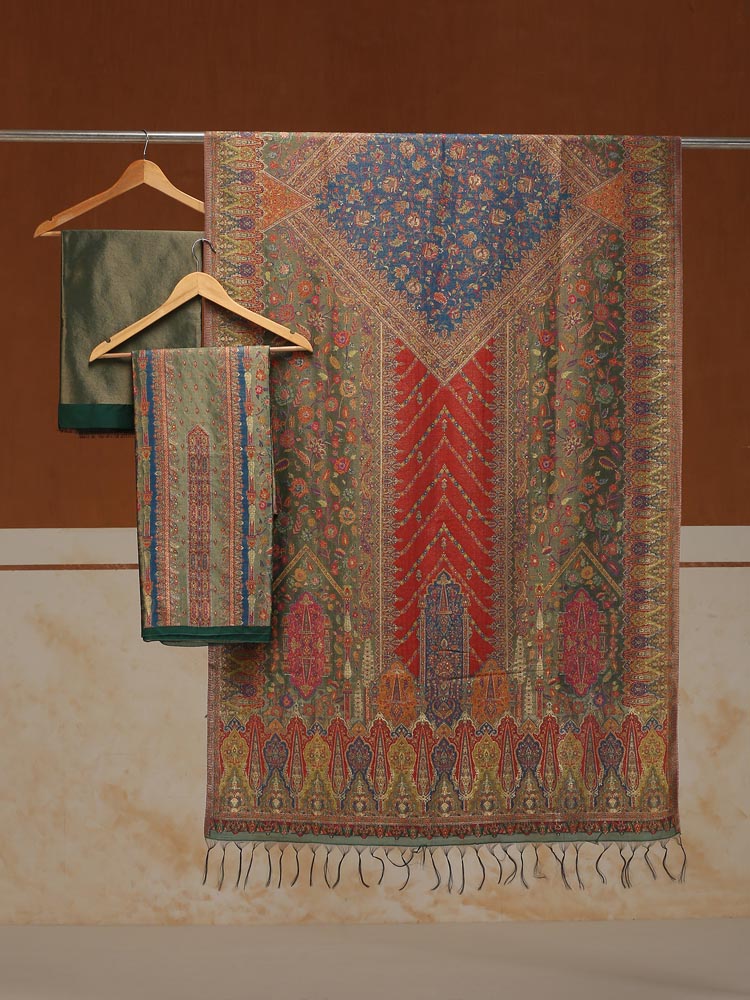 ImageEimaan Paisley Kani Silk Suit Fabric – Sabz Green