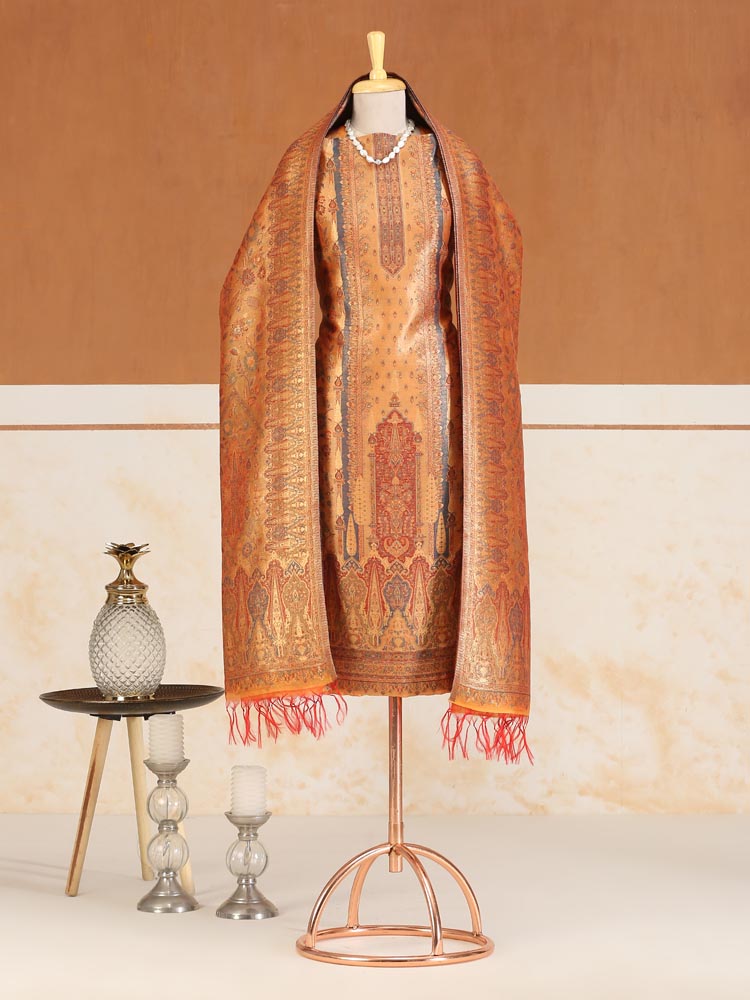 Eimaan Paisley Kani Silk Suit Fabric - Tumeric Yellow