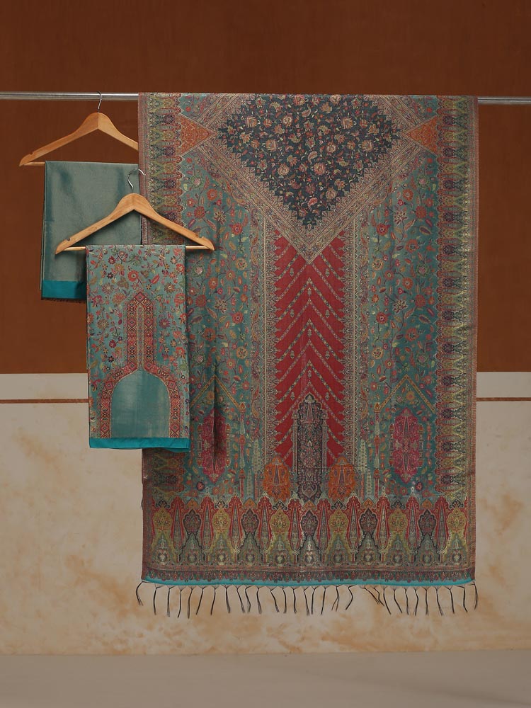 ImageEimaan Paisley Kani Silk Suit Fabric – Jewel Teal