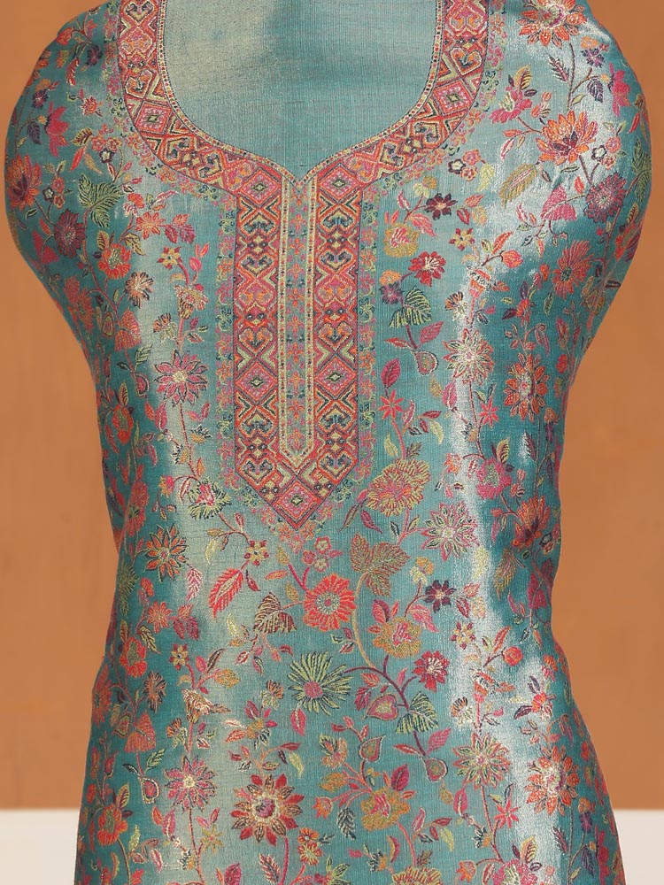 ImageEimaan Paisley Kani Silk Suit Fabric – Jewel Teal