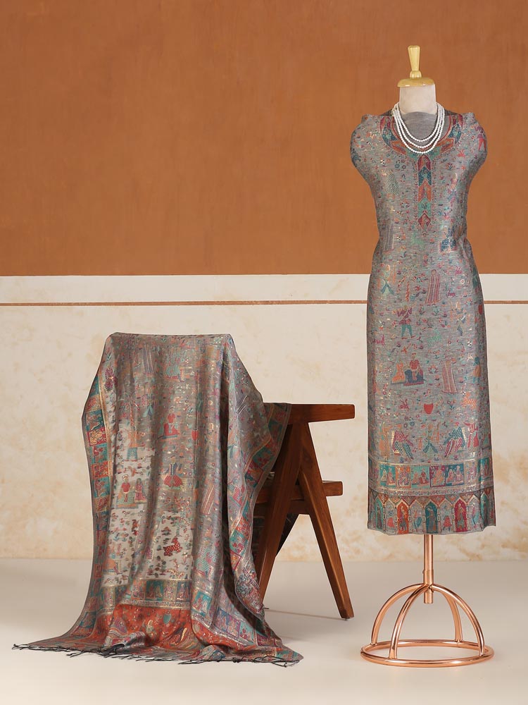 ImageJashn Buteh Unstitched Suit Fabric – Iron Grey