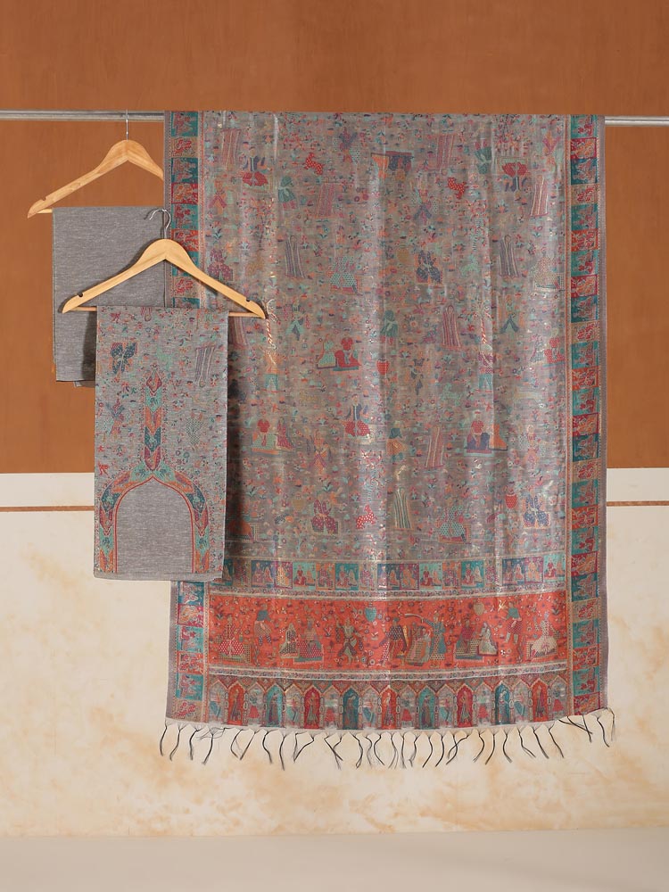 ImageJashn Buteh Unstitched Suit Fabric – Iron Grey