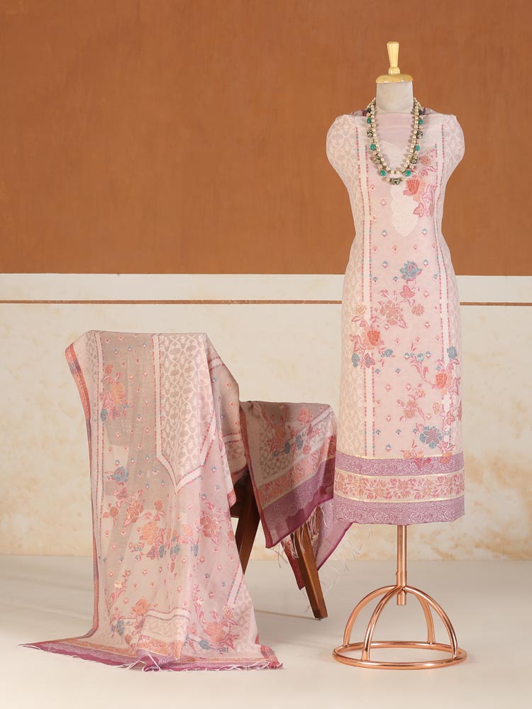 ImageGulzār Chanderi Cotton Silk Suit Fabric – Rose Pink