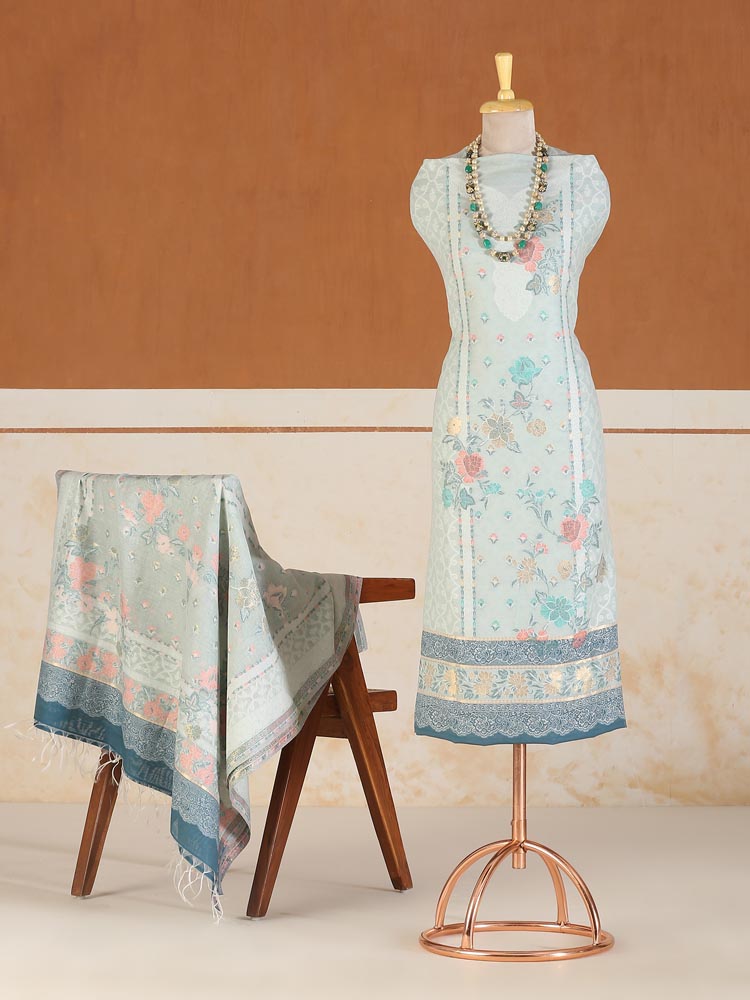 ImageGulzār Chanderi Cotton Silk Suit Fabric – Mint Blue
