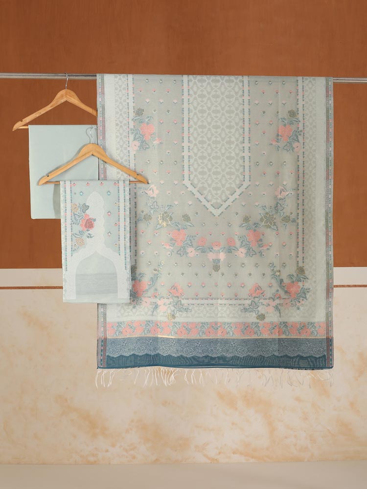 ImageGulzār Chanderi Cotton Silk Suit Fabric – Mint Blue
