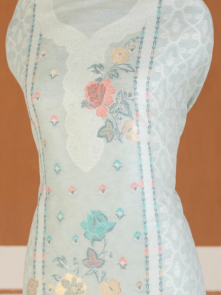 ImageGulzār Chanderi Cotton Silk Suit Fabric – Mint Blue
