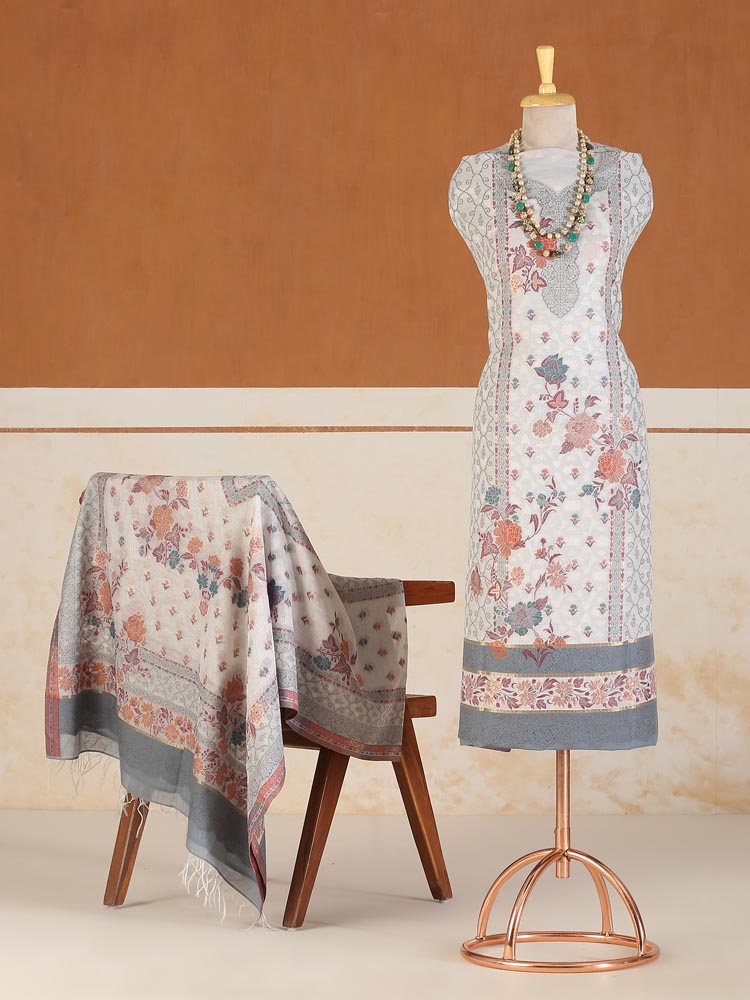 ImageGulzār Chanderi Cotton Silk Suit Fabric – Cloud White