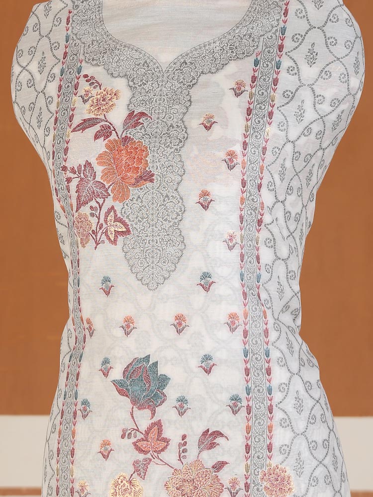 ImageGulzār Chanderi Cotton Silk Suit Fabric – Cloud White