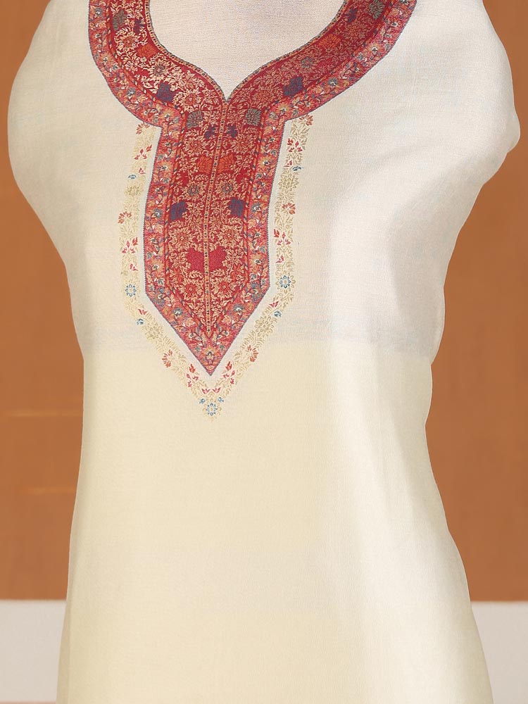 ImageKashmiri Ambi Palla Suit Fabric – Red, Offwhite