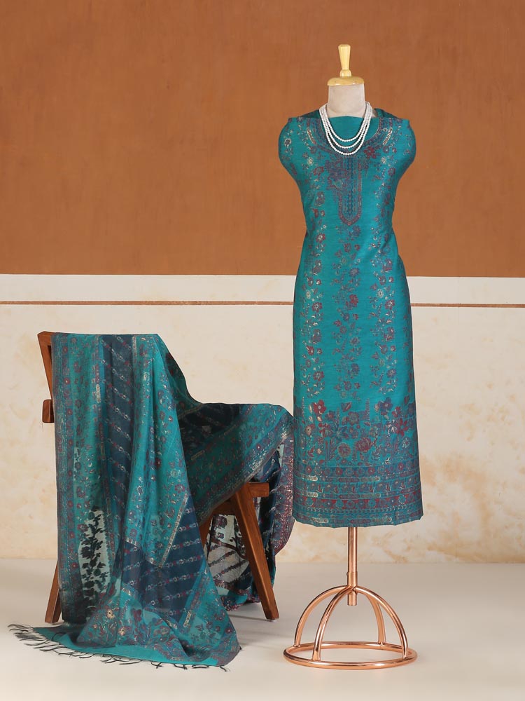 ImageRoshan Rangrez Kani Unstitched Suit – Teal Blue