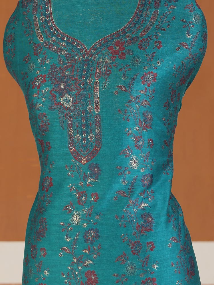 ImageRoshan Rangrez Kani Unstitched Suit – Teal Blue