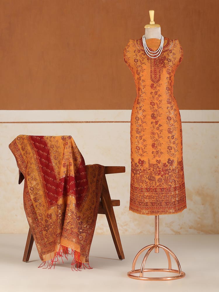 ImageRoshan Rangrez Kani Unstitched Suit – Marmalade Orange