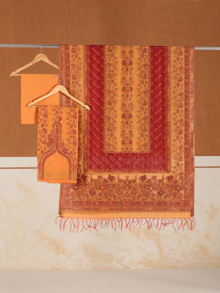 ImageRoshan Rangrez Kani Unstitched Suit – Marmalade Orange