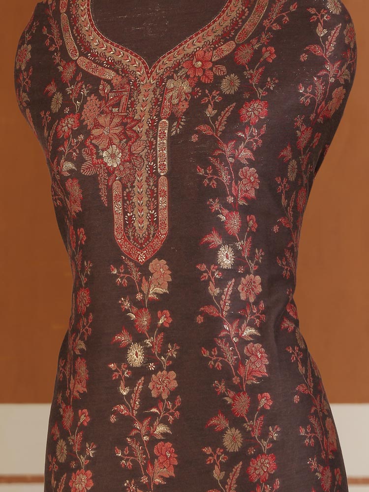 ImageRoshan Rangrez Kani Unstitched Suit – Vintage Brown