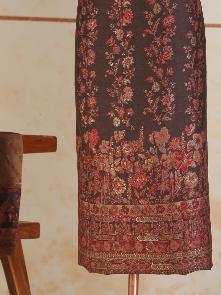 ImageRoshan Rangrez Kani Unstitched Suit – Vintage Brown