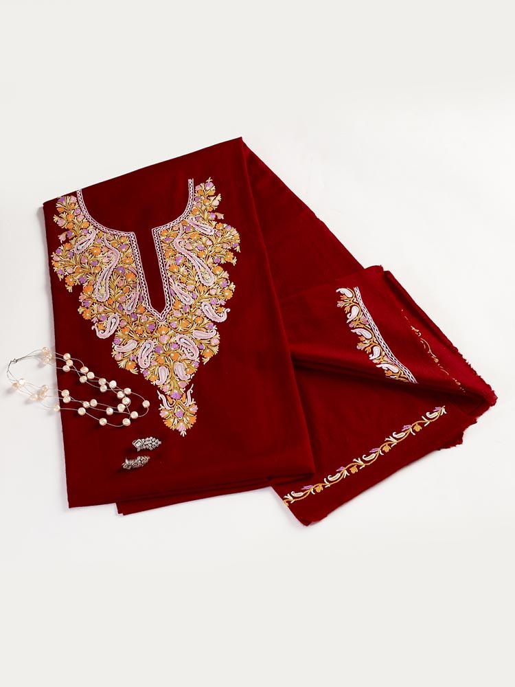 ImageAri Hand Emb Wool Suit Fabric – Kaand Maroon