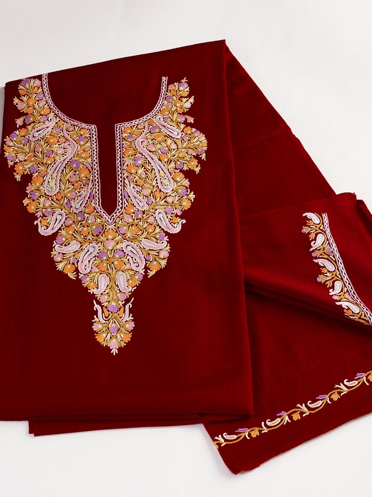 ImageAri Hand Emb Wool Suit Fabric – Kaand Maroon