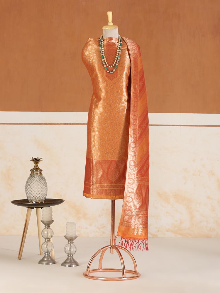 ImagePushp-Jaalika Silk Suit Fabric – Mustard Gold