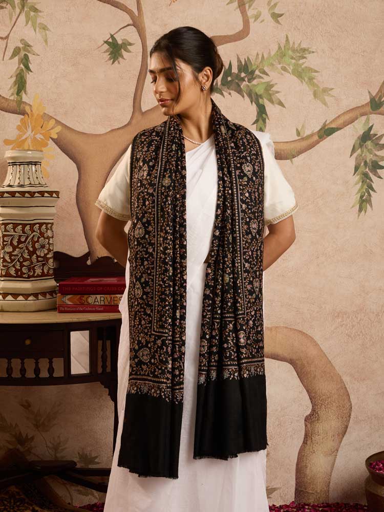 ImageHandloom Pashmina Phool Jaal Pashmina Shawl – Multi, Black