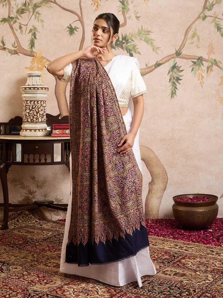 ImageBoteh Rangin Handloom Pashmina Sozni Shawl – Navy Multi