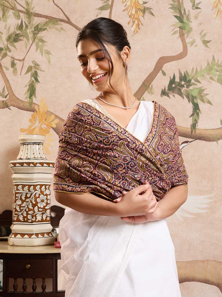 ImageBoteh Rangin Handloom Pashmina Sozni Shawl – Navy Multi