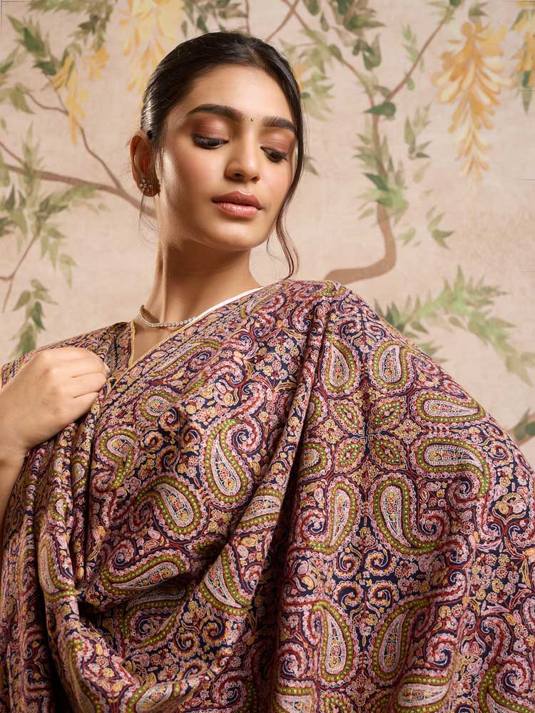 ImageBoteh Rangin Handloom Pashmina Sozni Shawl – Navy Multi